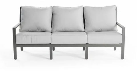 Gray outdoor sofa with cushions on a white background