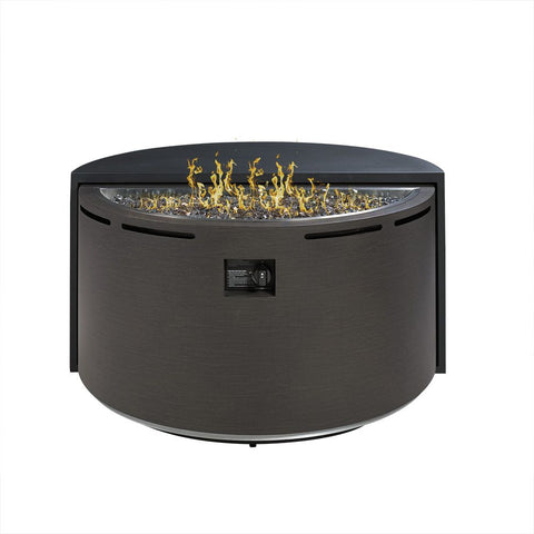 A round outdoor gas fire pit table