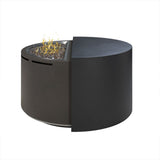 A round outdoor gas fire pit table
